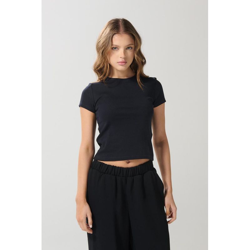 KOAJ - KOAJ Camiseta manga corta unicolor en rib, silueta ajustada. Mujer