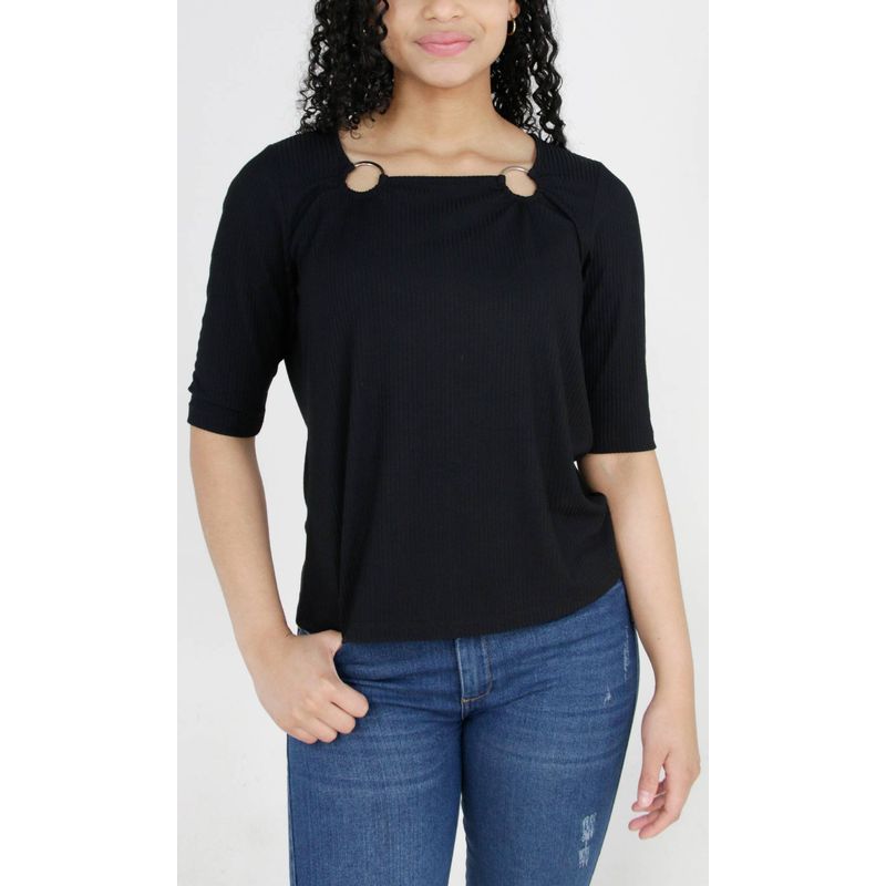 L Y H - Camiseta Para Mujer Manga 34 Negro Marca L&H