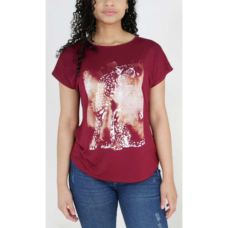 L Y H - Camiseta Para Mujer Manga Corta Rojo Marca L&H