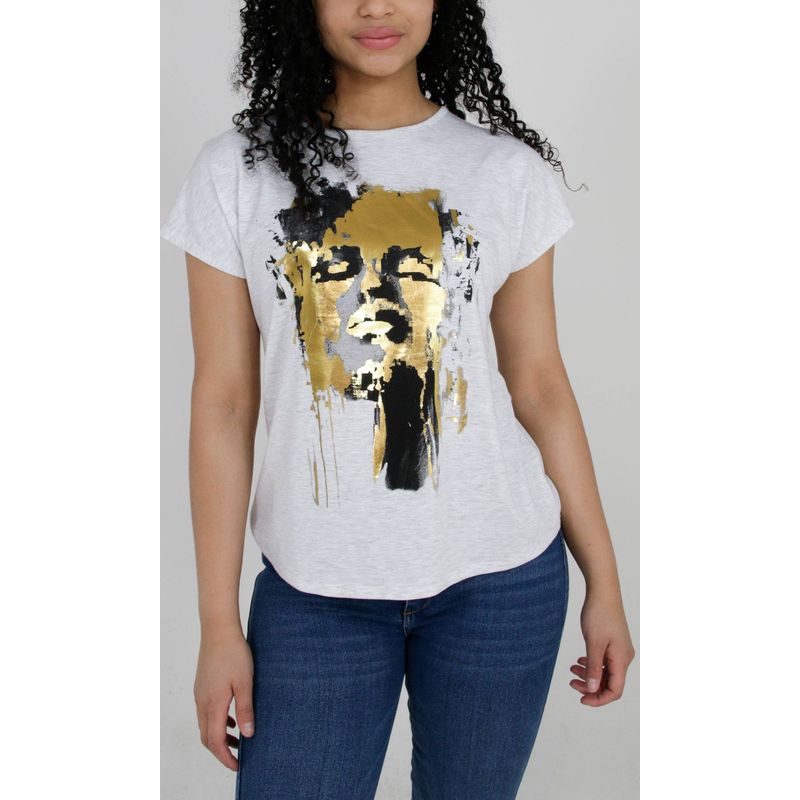 L Y H - Camiseta Para Mujer Manga Corta Gris Claro Marca L&H