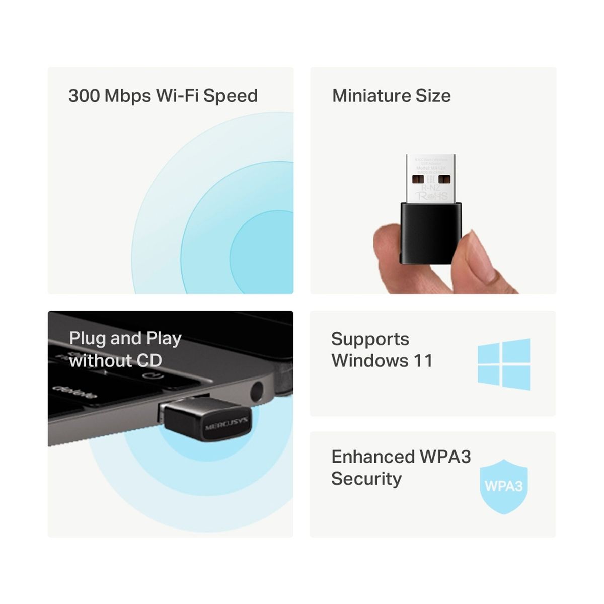 MERCUSYS - Adaptador Nano USB Wifi N300 MA12N Mercusys
