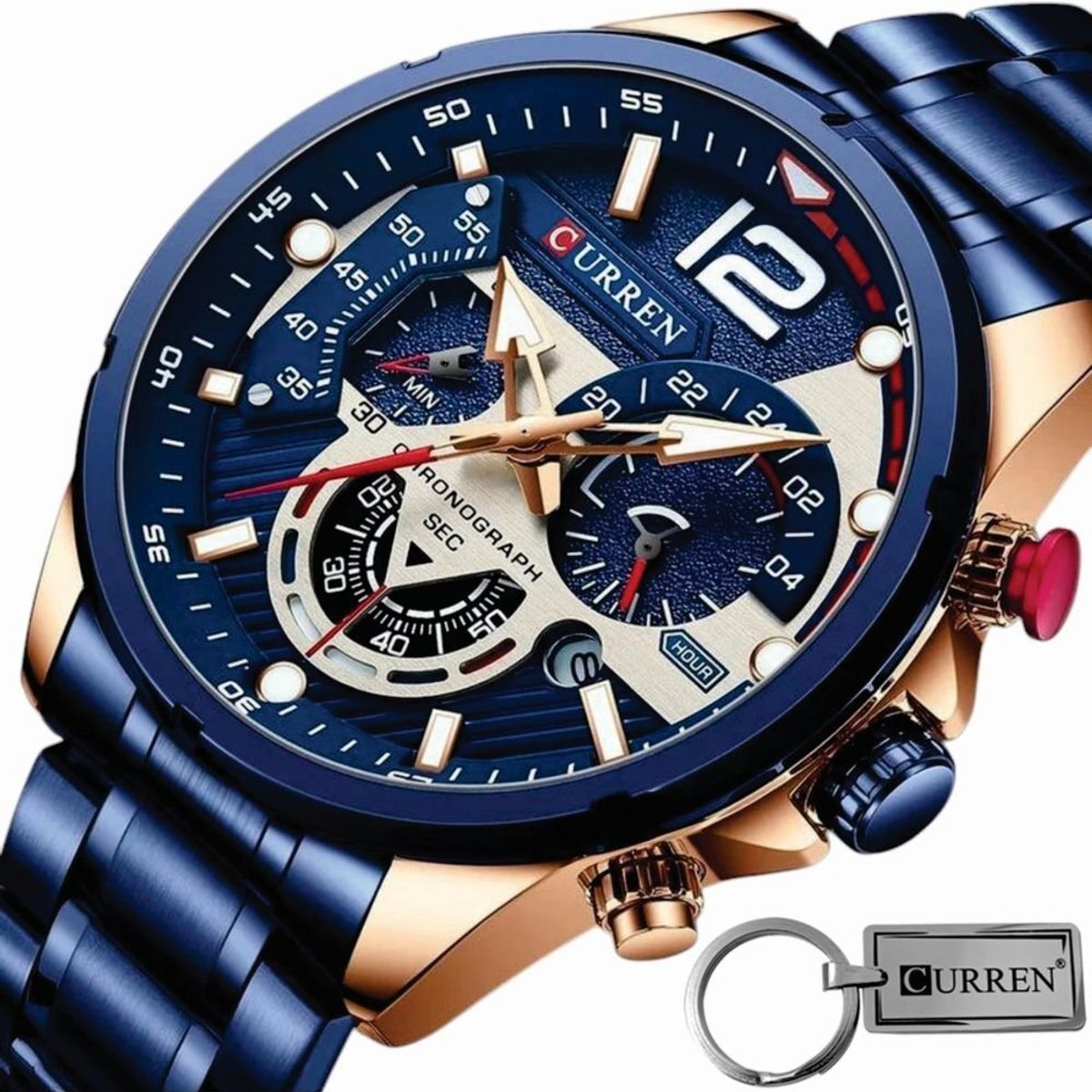 CURREN - Reloj Curren Acero Inoxidable Cronógrafos 8395 Mas Llavero Grabado