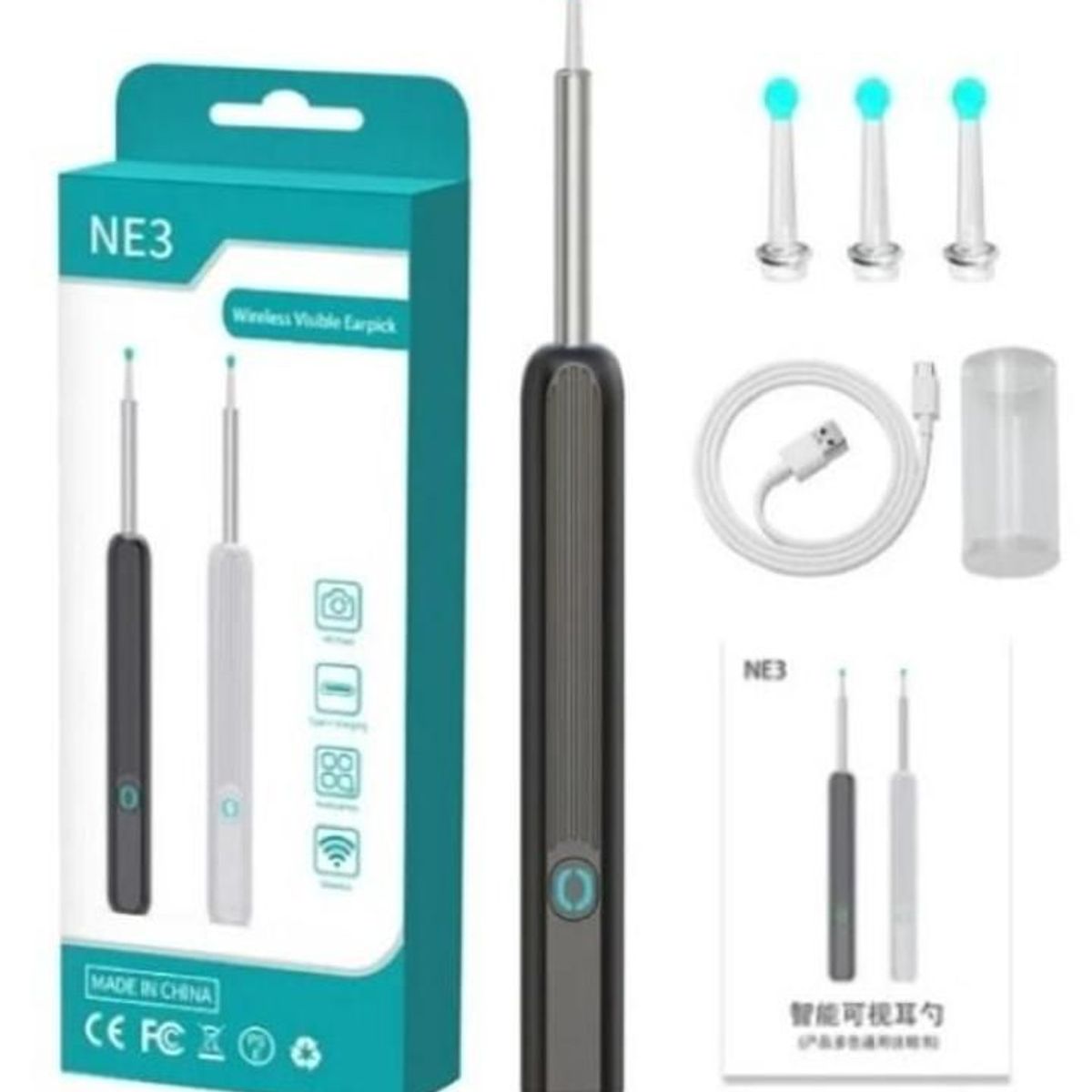 GENERICO - KIT CAMARA HD LIMPIEZA OIDO PORTATIL RECARGABLE INALAMBRICA
