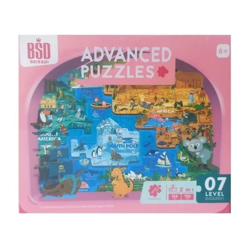 MARKET TOYS - Rompecabezas Puzzle Advanced 2 En 1 Continentes 154-195 Pcs