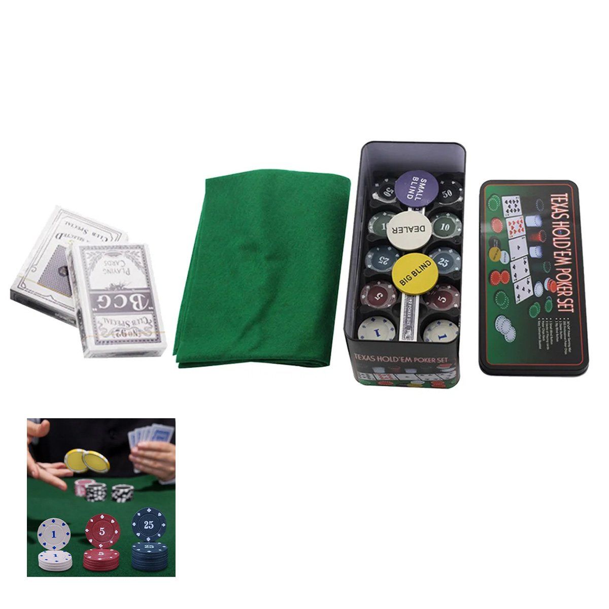 GENERICO - Set Poker Juego De Cartas Tipo Casino 200 Fichas Tapete