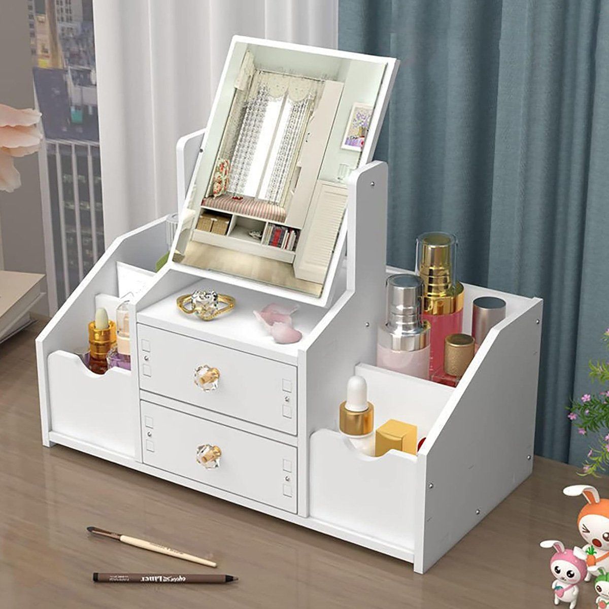 GENERICO - Organizador De Maquillaje Tocador Con Espejo CUADRADO Joyero Armable
