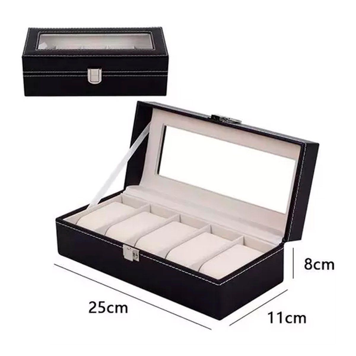 GENERICO - Caja Organizadora De 5 Relojes Tipo Cuero Negro