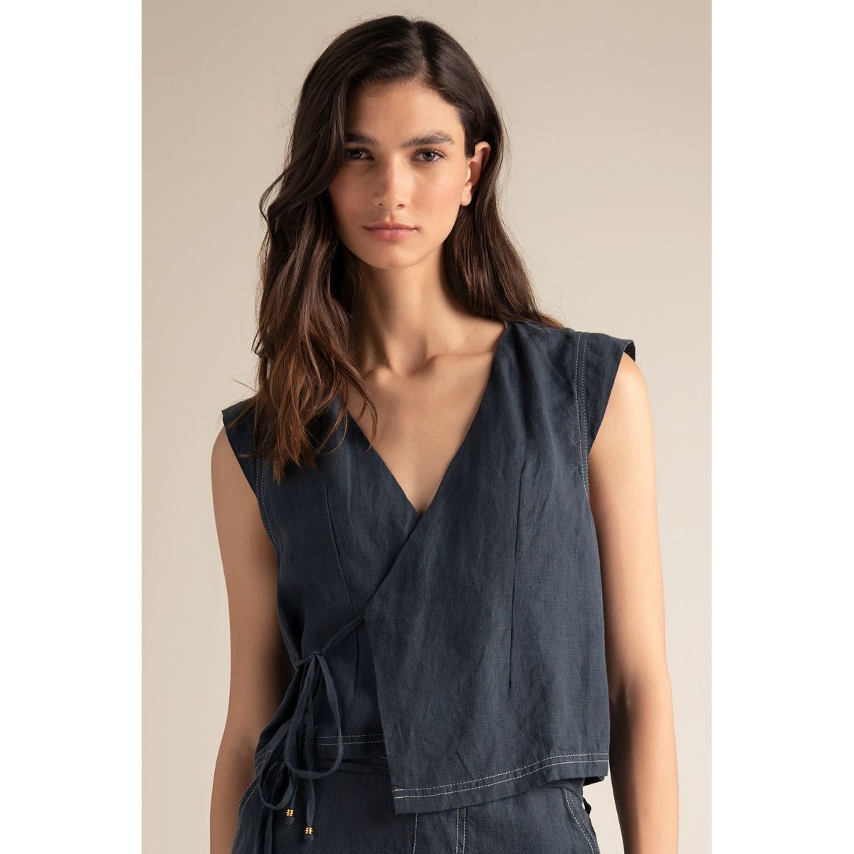 TOUCHE BALNEAIRE - TOP MANGA CORTA CRUZADO CON AMARRES LATERALES  0A08052