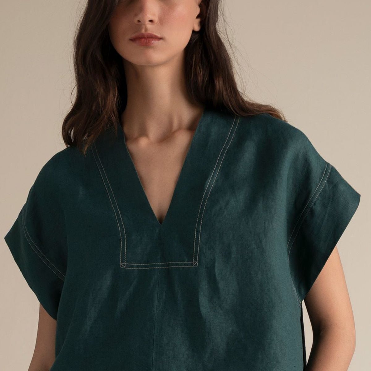 TOUCHE BALNEAIRE - TOP MANGA CORTA CON COSTURAS EN CONTRASTE 0A20052