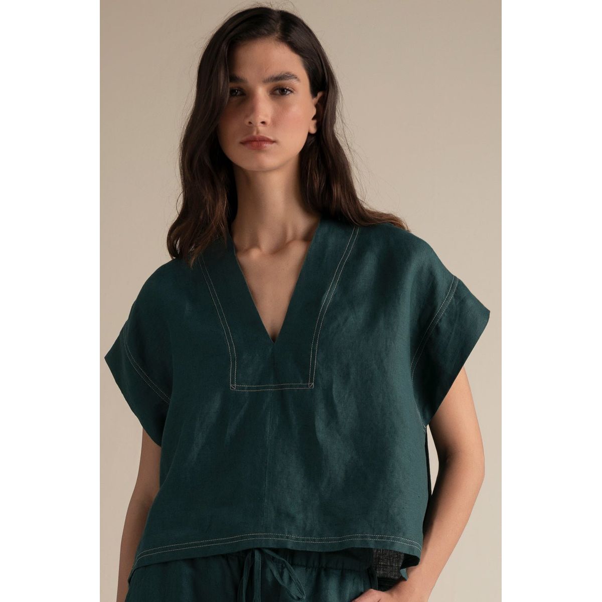 TOUCHE BALNEAIRE - TOP MANGA CORTA CON COSTURAS EN CONTRASTE 0A20052