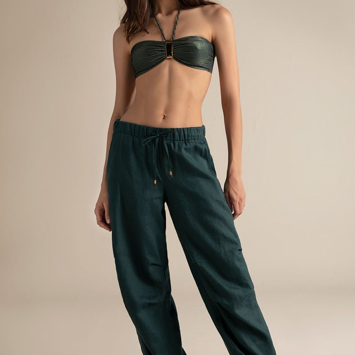 TOUCHE BALNEAIRE - PANTALÓN CON PLIEGUES Y AMARRES AJUSTABLES 0A21052