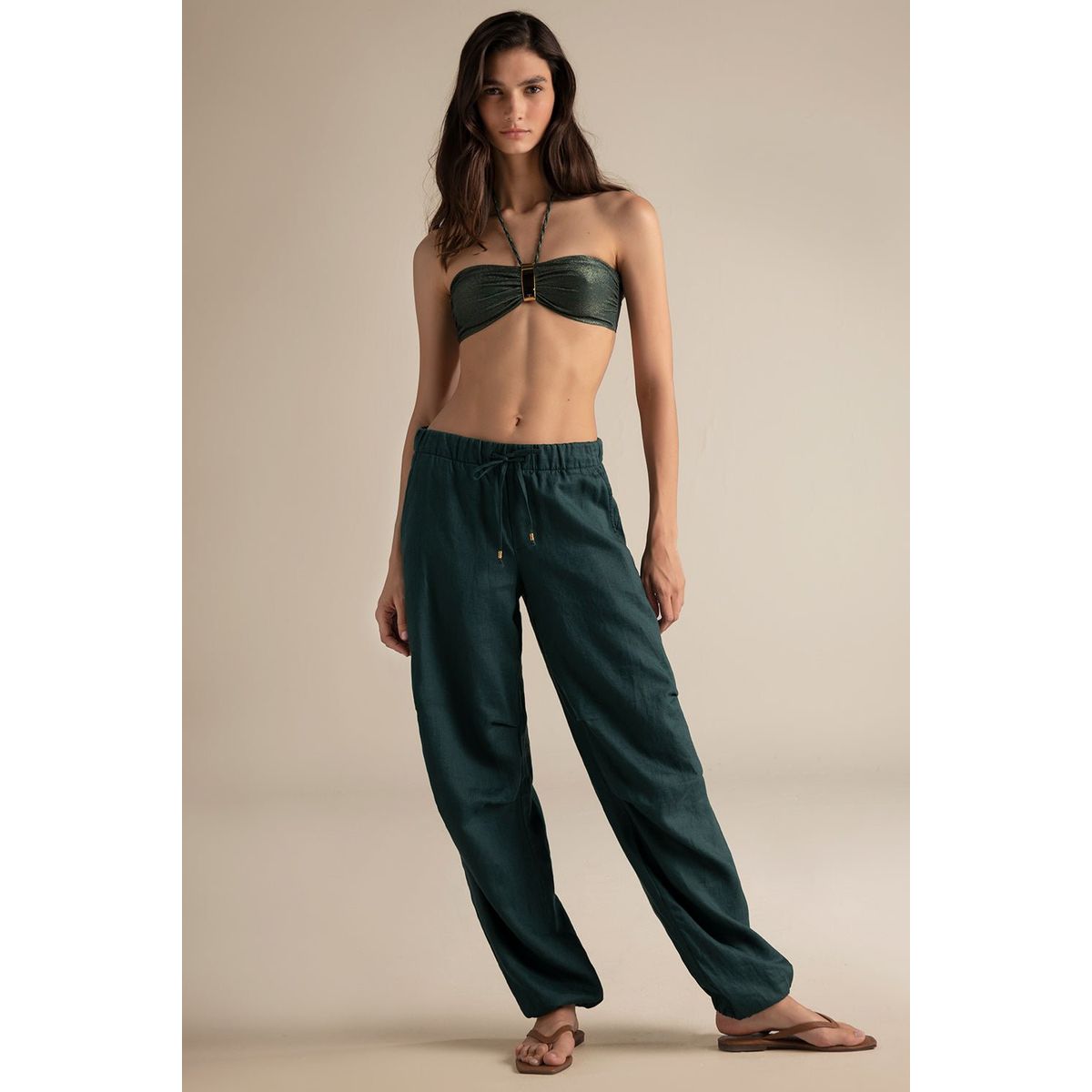 TOUCHE BALNEAIRE - PANTALÓN CON PLIEGUES Y AMARRES AJUSTABLES 0A21052