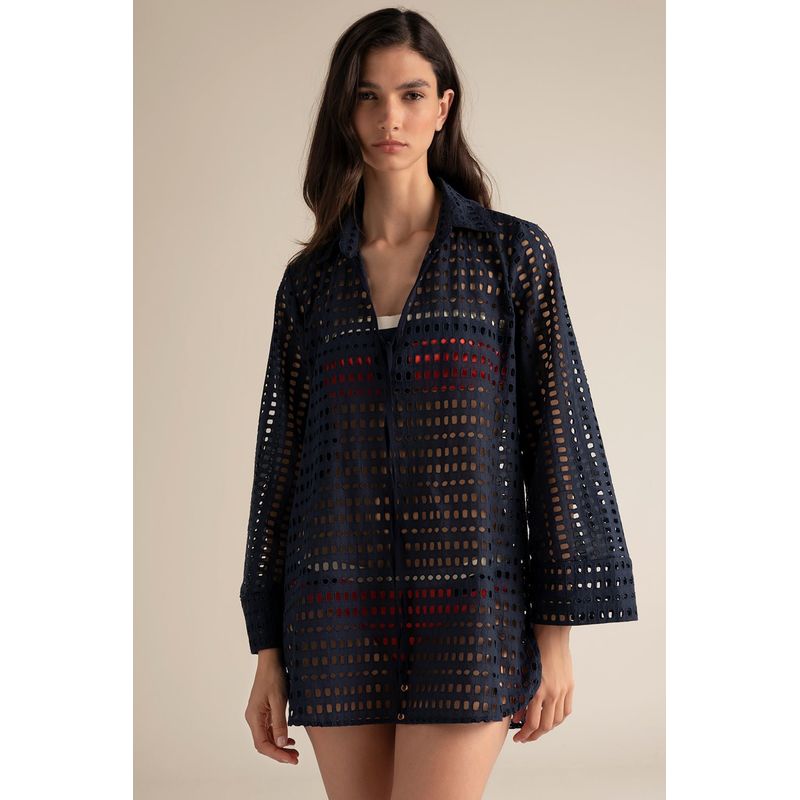 TOUCHE BALNEAIRE - CAMISA MANGA LARGA EN OJALILLO CUELLO CON ESCOTE EN V 0A24052