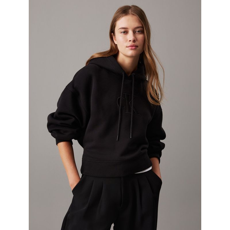 CALVIN KLEIN - Buzo negro holgado con capota y monograma Calvin Klein
