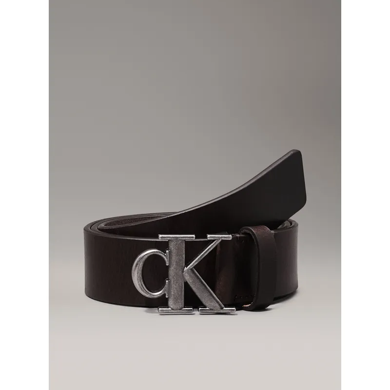 CALVIN KLEIN - Cinturón Café De Cuero De Hombre Calvin Klein