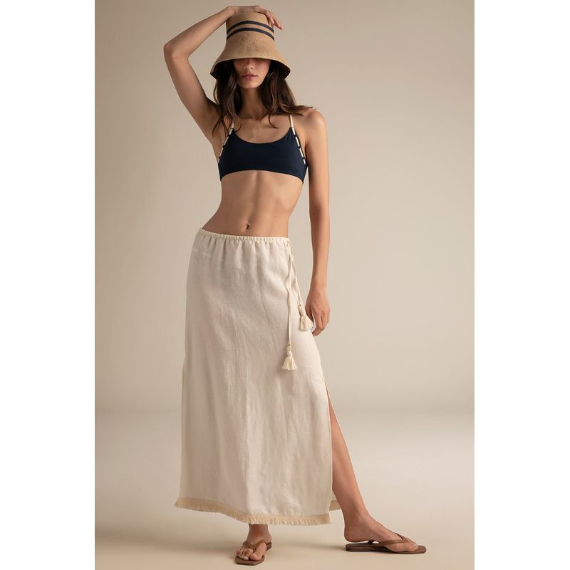 TOUCHE BALNEAIRE - FALDA LARGA CON FLECOS Y CORDÓN AJUSTABLE CON BORLAS 0F71052