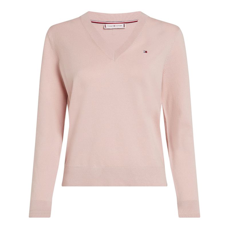 TOMMY HILFIGER - Saco rosa de punto con cuello en V Tommy Hilfiger