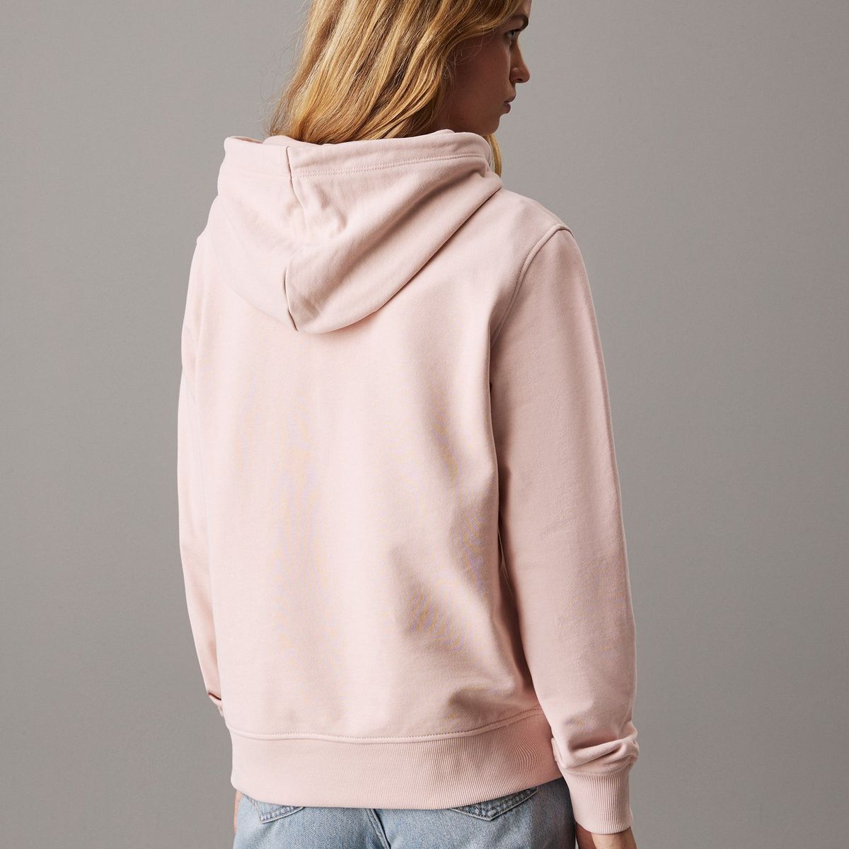 CALVIN KLEIN - Buzo rosado de felpa de algodón con capota y logo Calvin Klein