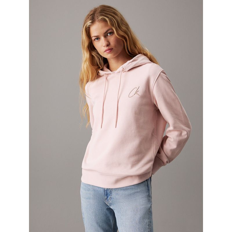 CALVIN KLEIN - Buzo rosado de felpa de algodón con capota y logo Calvin Klein