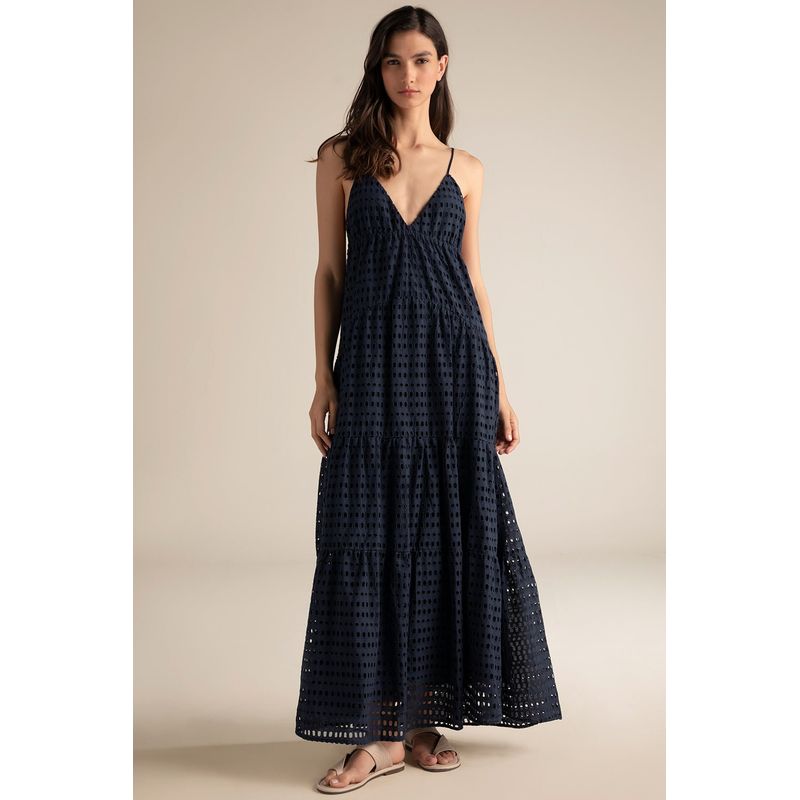 TOUCHE BALNEAIRE - VESTIDO LARGO EN OJALILLO CON VOLANTES Y FRUNCIDOS 0F87052