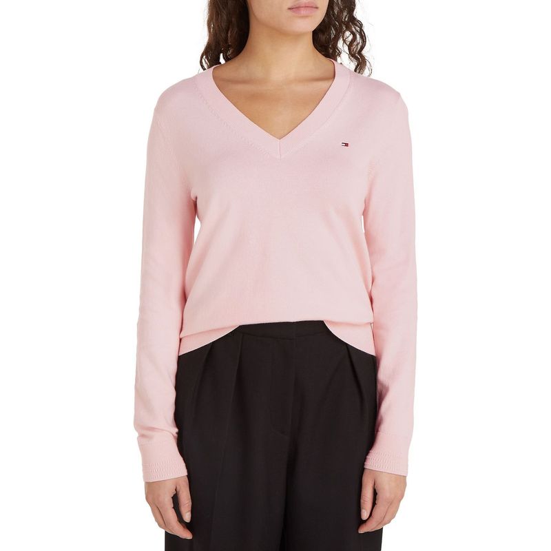 TOMMY HILFIGER - Saco rosa de punto con cuello en V Tommy Hilfiger
