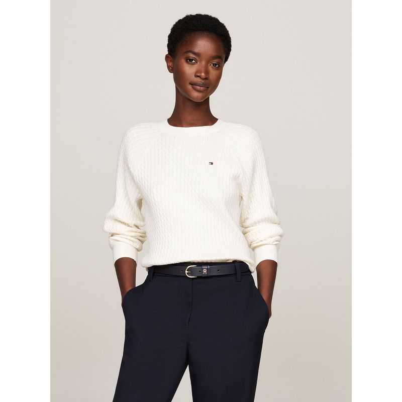 TOMMY HILFIGER - Saco blanco tejido amplio de punto trenzado Tommy Hilfiger