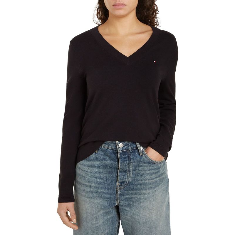 TOMMY HILFIGER - Saco negro de punto con cuello en V Tommy Hilfiger