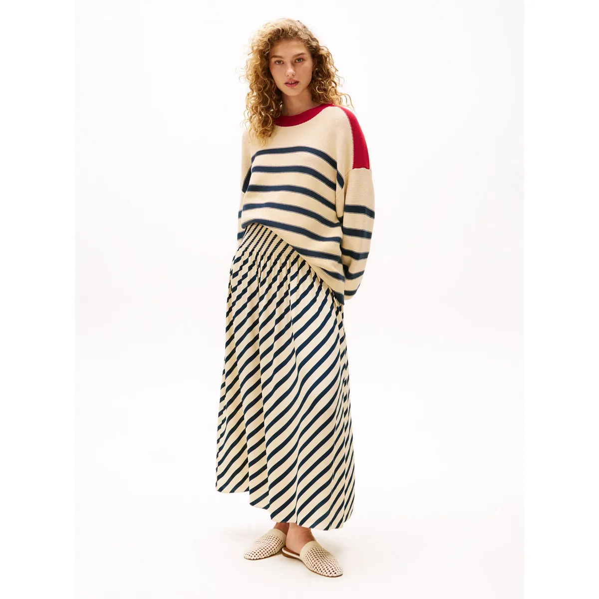 TOMMY HILFIGER - Falda Beige Larga Plisada The Sofia Capsule