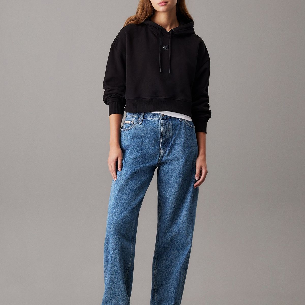 CALVIN KLEIN - Buzo negro boxy con capota de felpa de algodón Calvin Klein