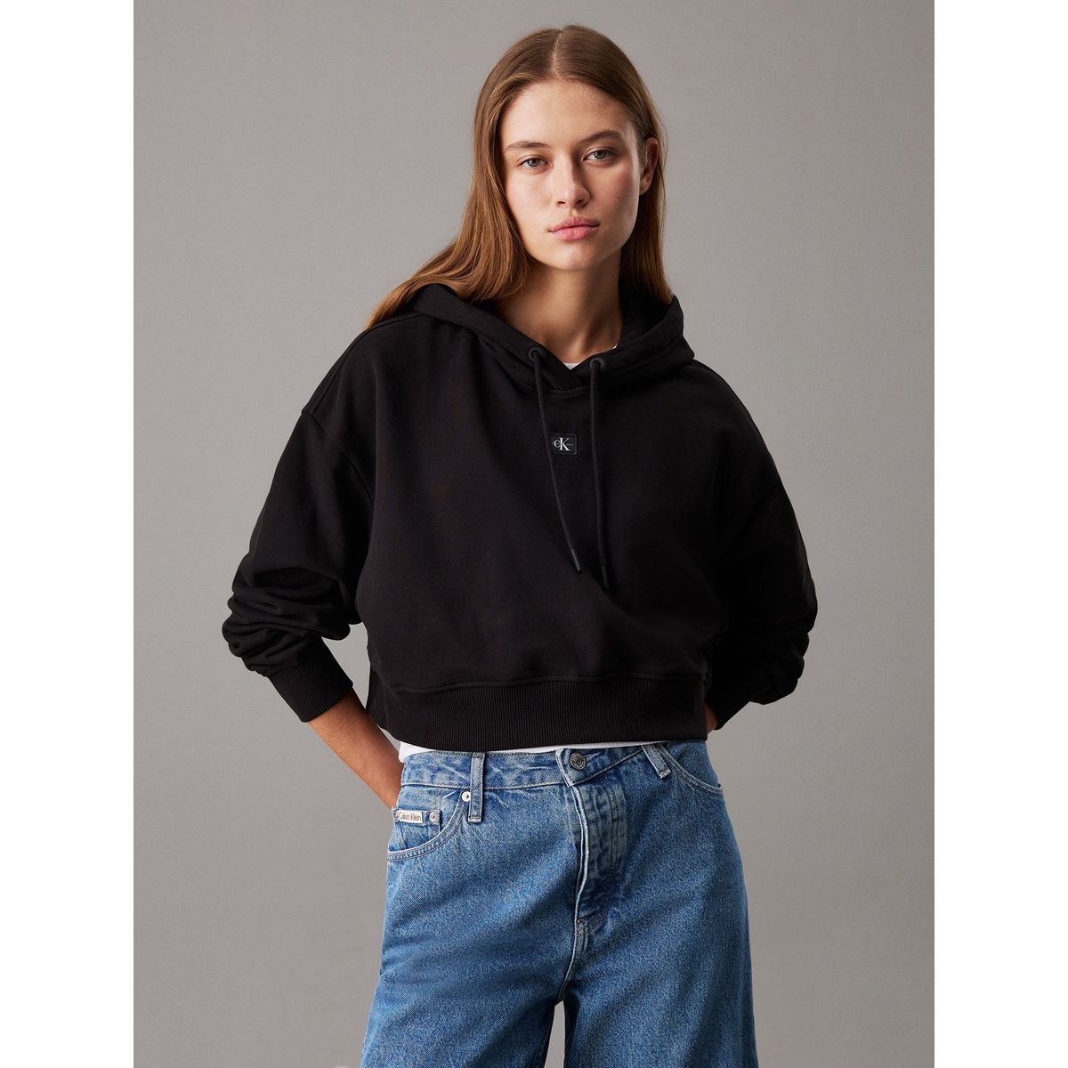 CALVIN KLEIN - Buzo negro boxy con capota de felpa de algodón Calvin Klein