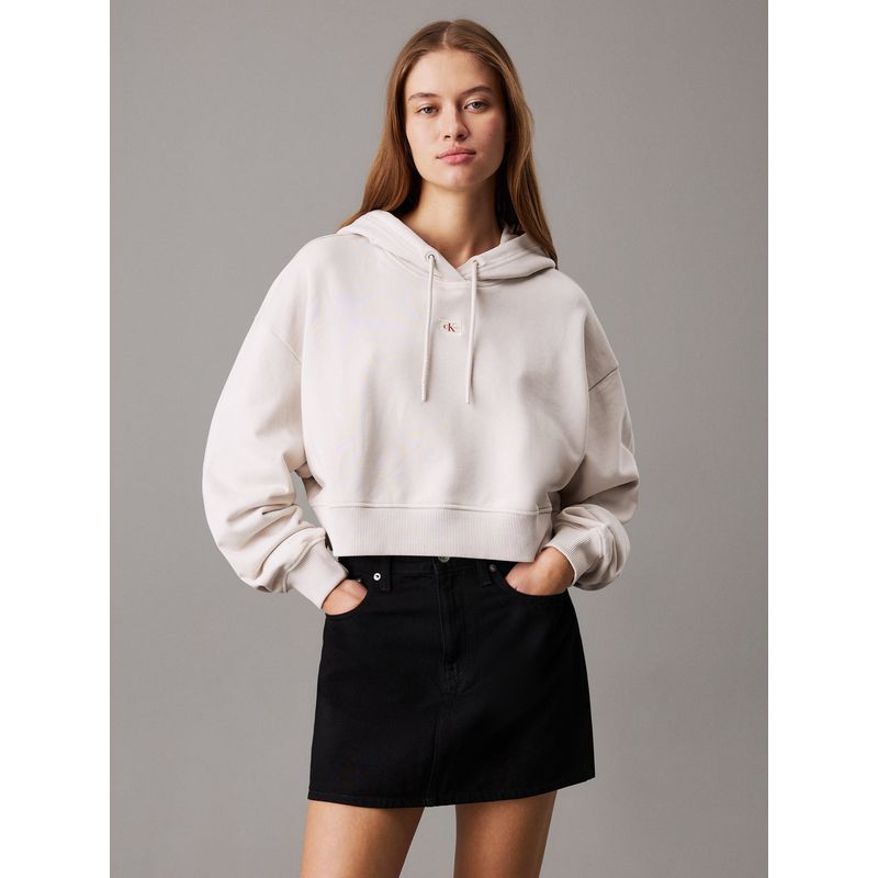 CALVIN KLEIN - Buzo blanco boxy con capota de felpa de algodón Calvin Klein