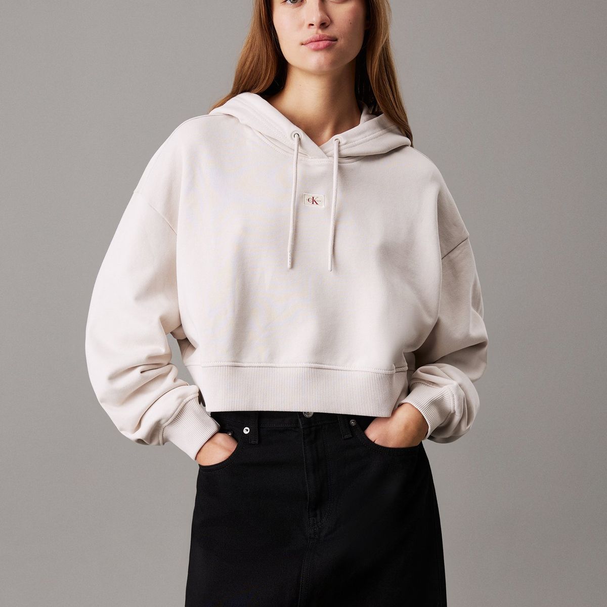 CALVIN KLEIN - Buzo blanco boxy con capota de felpa de algodón Calvin Klein