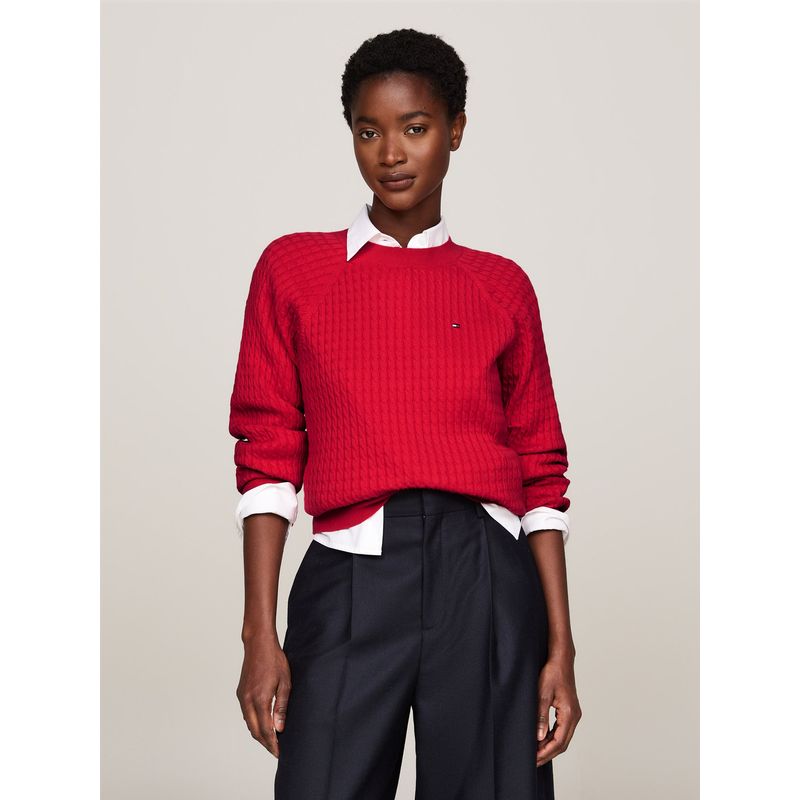 TOMMY HILFIGER - Saco rojo tejido amplio de punto trenzado Tommy Hilfiger