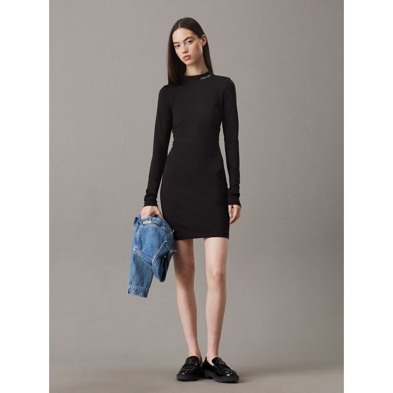 CALVIN KLEIN - Vestido negro de manga larga de punto milano Calvin Klein