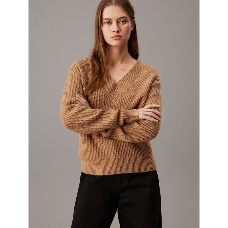 CALVIN KLEIN - Saco beige tejido de pico de buclé de canalé Calvin Klein