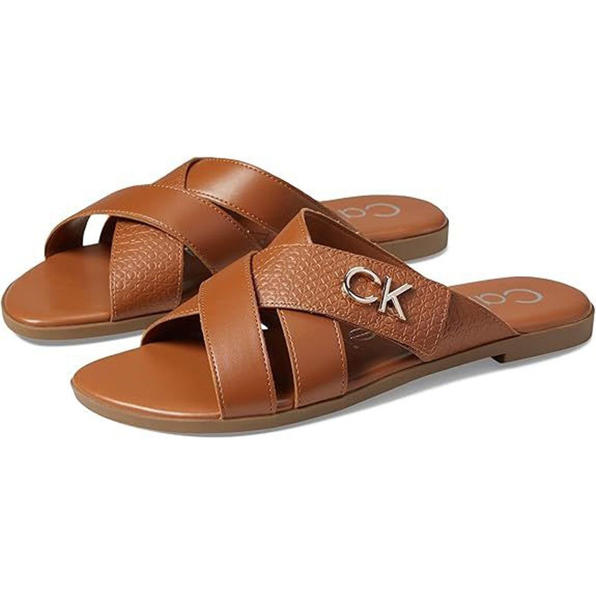 CALVIN KLEIN - Sandalias chocolate con monograma metálico Calvin Klein