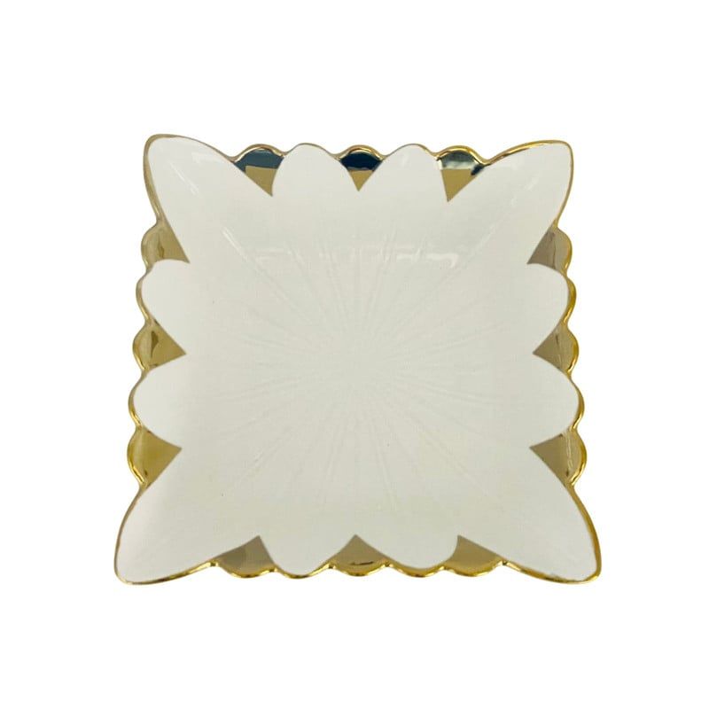 GENERICO - Bandeja Decorativa Cuadrada Forma De Flor 20x20cm Borde Dorado
