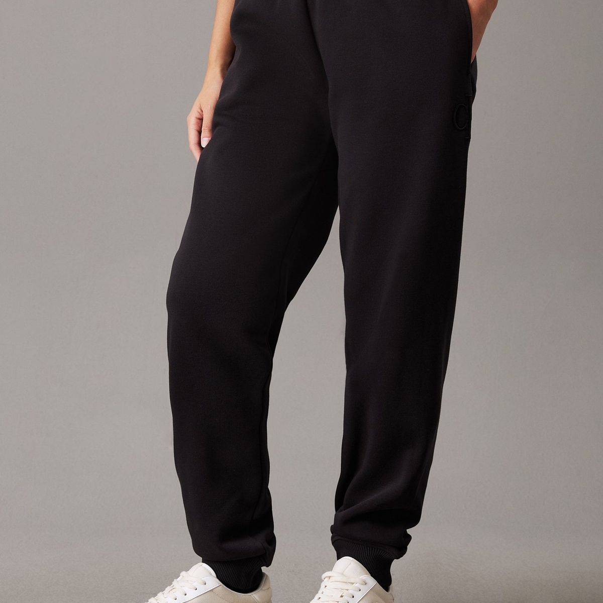 CALVIN KLEIN - Pantalón negro de chándal de felpa con monograma Calvin Klein