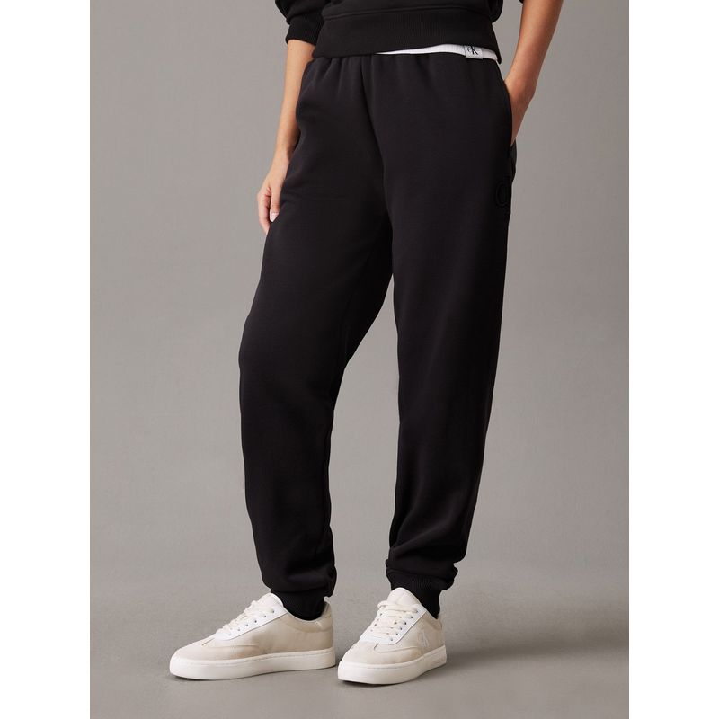 CALVIN KLEIN - Pantalón negro de chándal de felpa con monograma Calvin Klein