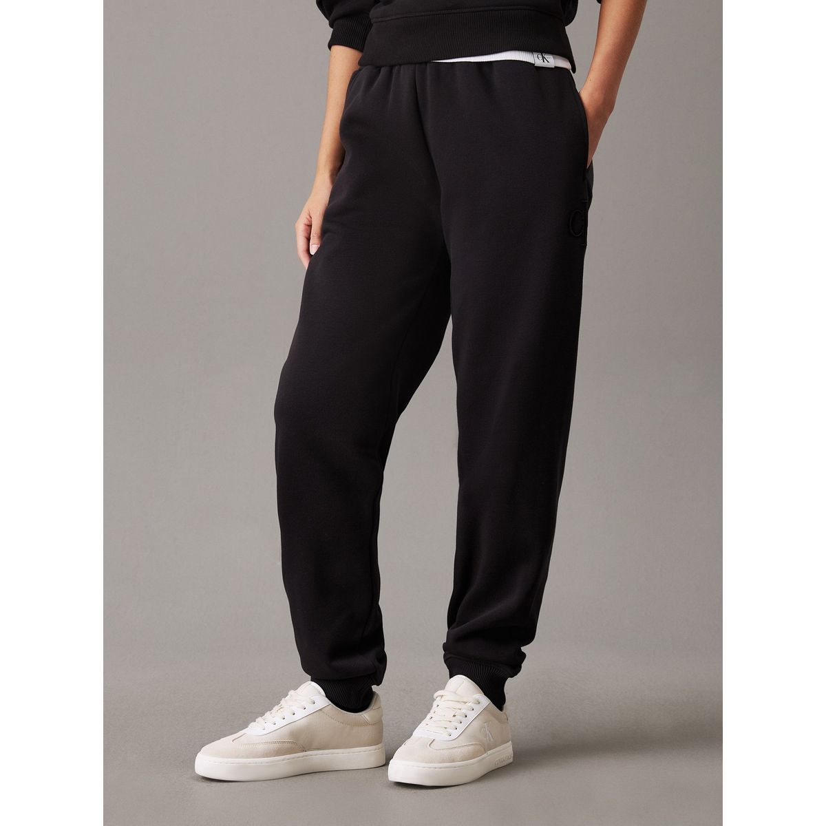 CALVIN KLEIN - Pantalón negro de chándal de felpa con monograma Calvin Klein