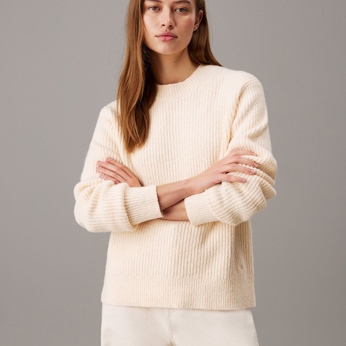 CALVIN KLEIN - Saco Beige tejido buclé de canalé Calvin Klein