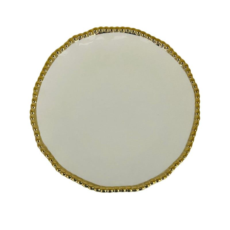GENERICO - Bandeja Decorativa Redonda Borde En Perla 25cm Dorada