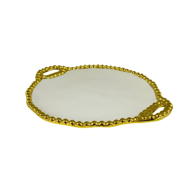 GENERICO - Bandeja Decorativa 22x26cm Redonda y Borde En Perla Dorado