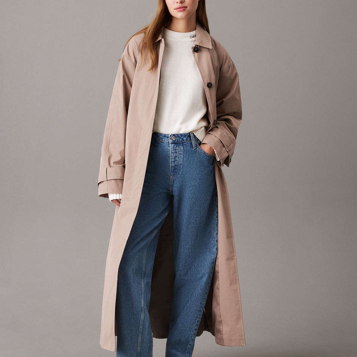 CALVIN KLEIN - Saco blanco tejido de algodón y lana con logo en el cuello Calvin Klein