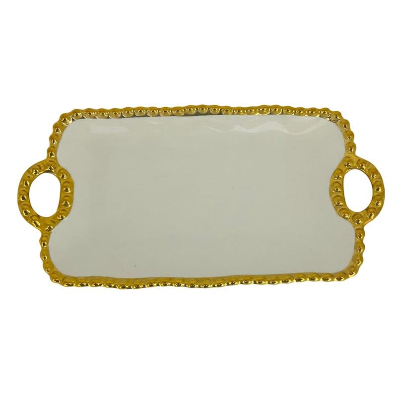 GENERICO - Bandeja Decorativa Rectangular Con Agarre y Borde En Perla 19x35cm Dorado