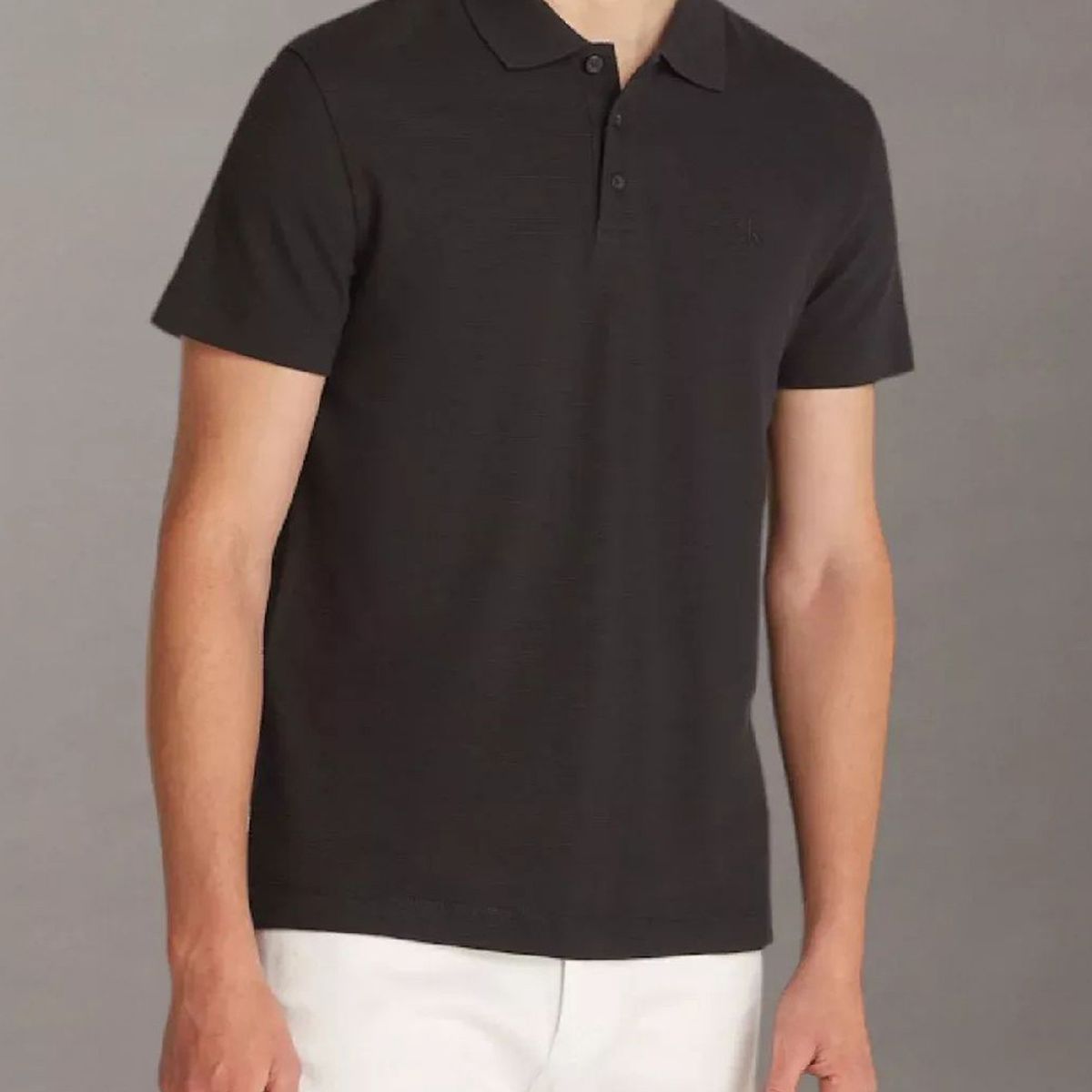 CALVIN KLEIN - Polo negro textured con monograma Calvin Klein