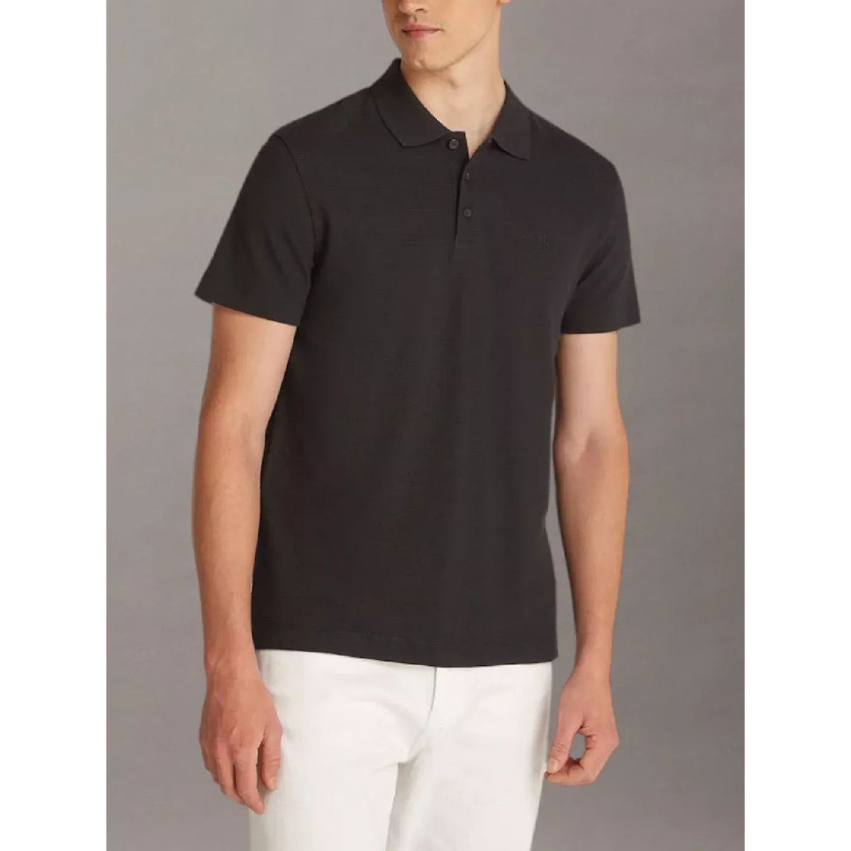 CALVIN KLEIN - Polo negro textured con monograma Calvin Klein