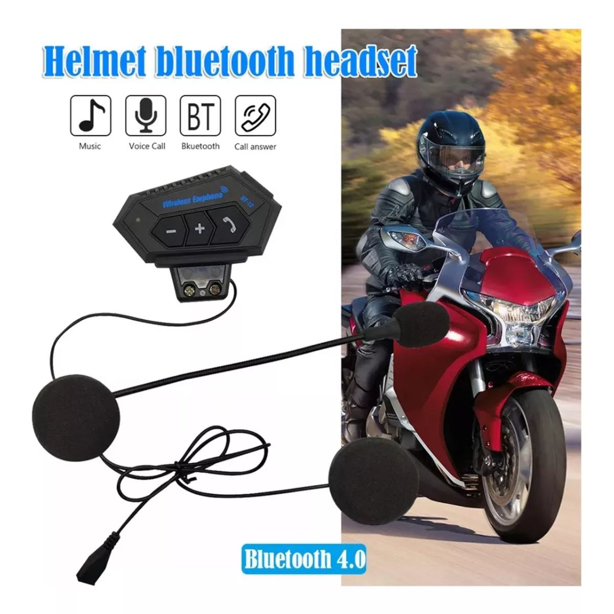 GENERICO - Intercomunicador BT12 para Casco de Moto con Conexión Bluetooth