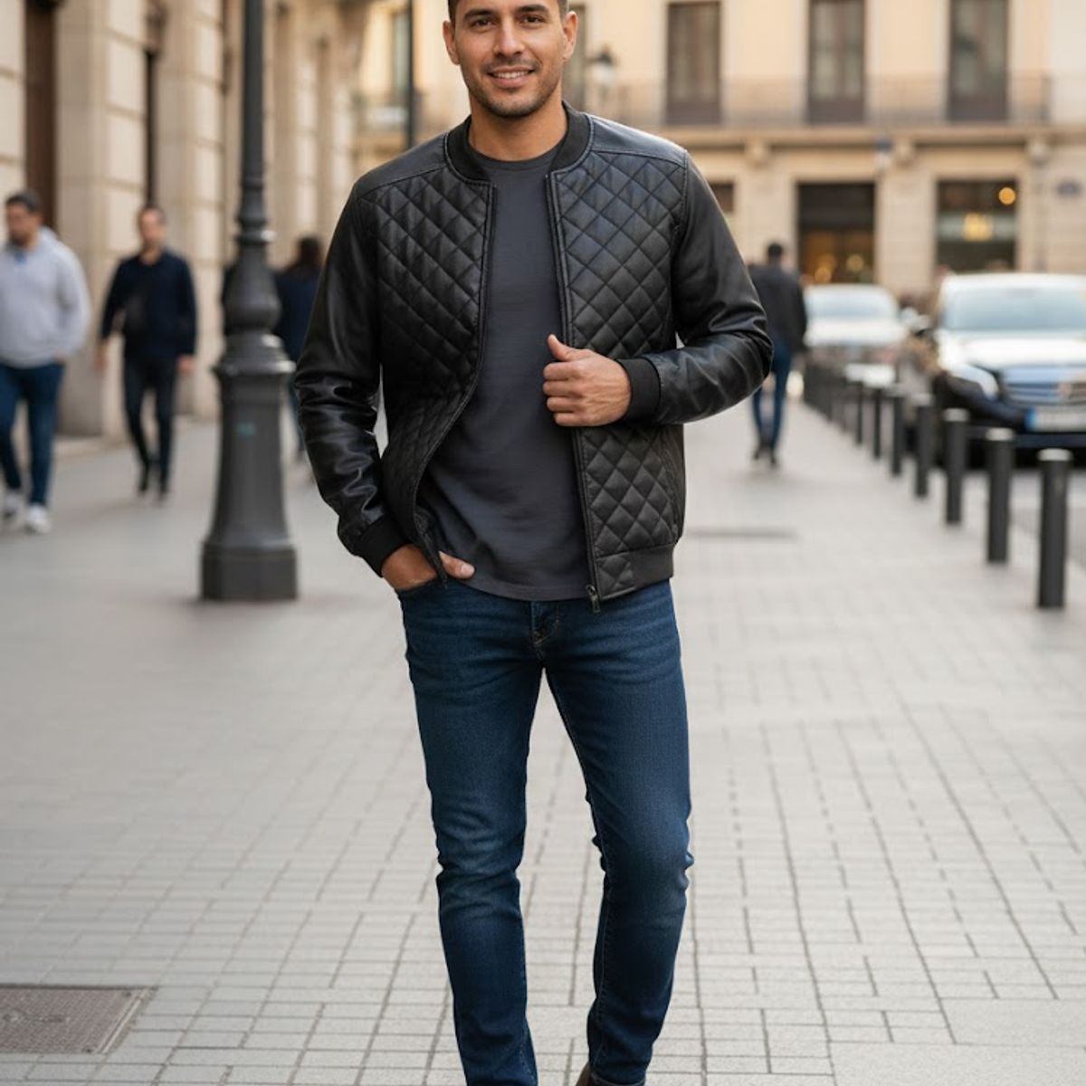 THE CLOTHING COMPANY - Chaqueta Hombre Cuero Sintético Diseño Cuadros