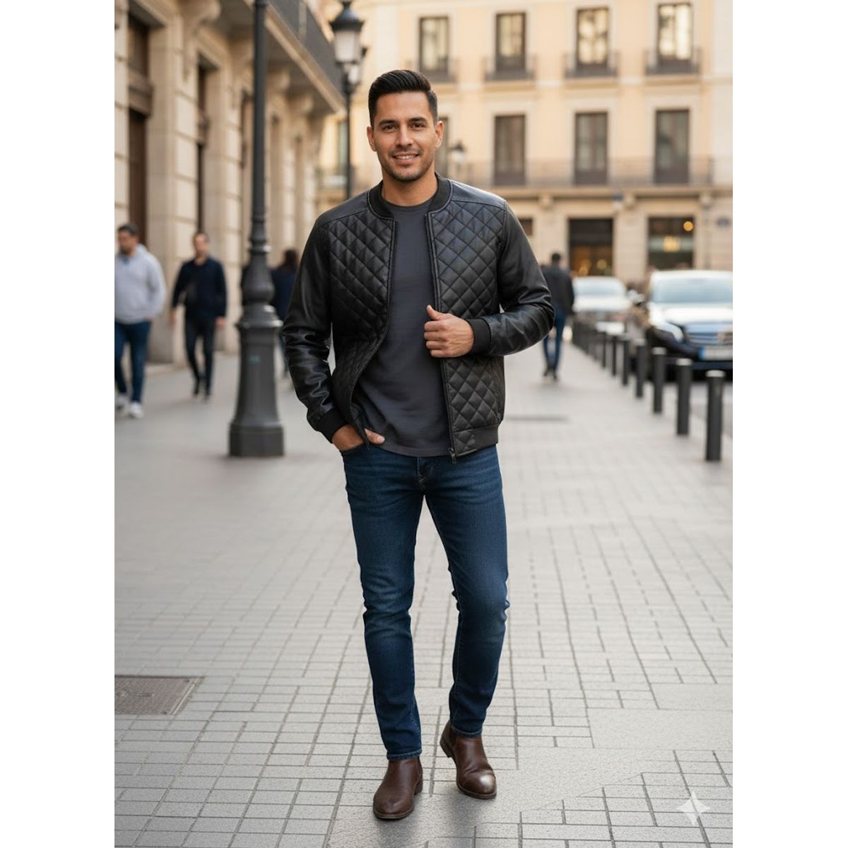 THE CLOTHING COMPANY - Chaqueta Hombre Cuero Sintético Diseño Cuadros